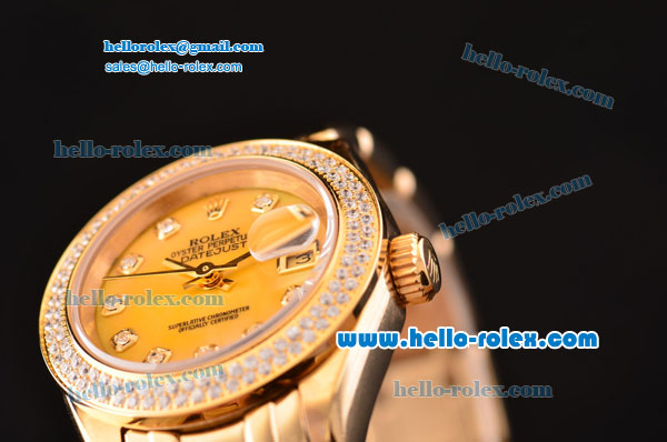 Rolex Datejust Lady Pearlmaster 2813 Automatic Gold Case with Diamond Markers and Diamond Bezel ETA Coating - Click Image to Close